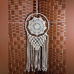 Boho Macrame Dream Catcher Wall Hanging Crochet Doily Wood Beads 32”